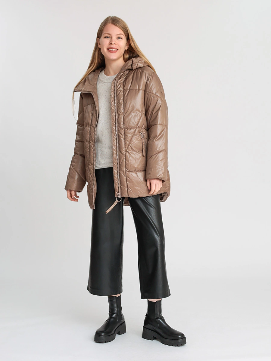 Стеганая куртка цвета какао с капюшоном